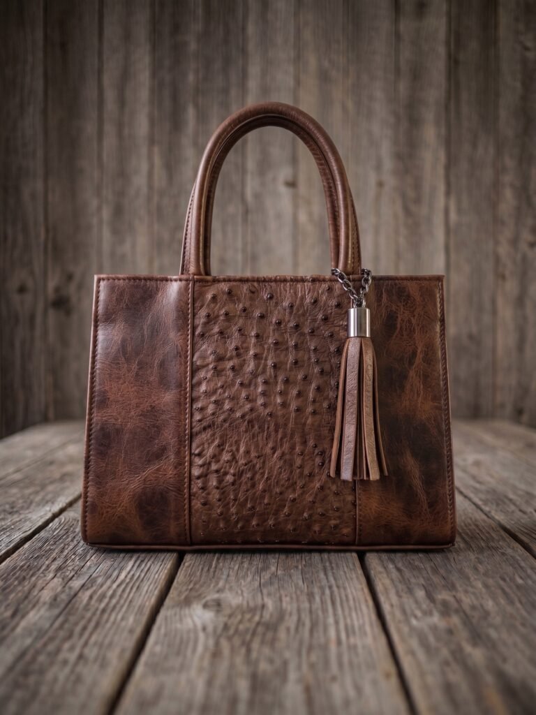 BOLSO DAMA PIEL AVESTRUZ CAFE