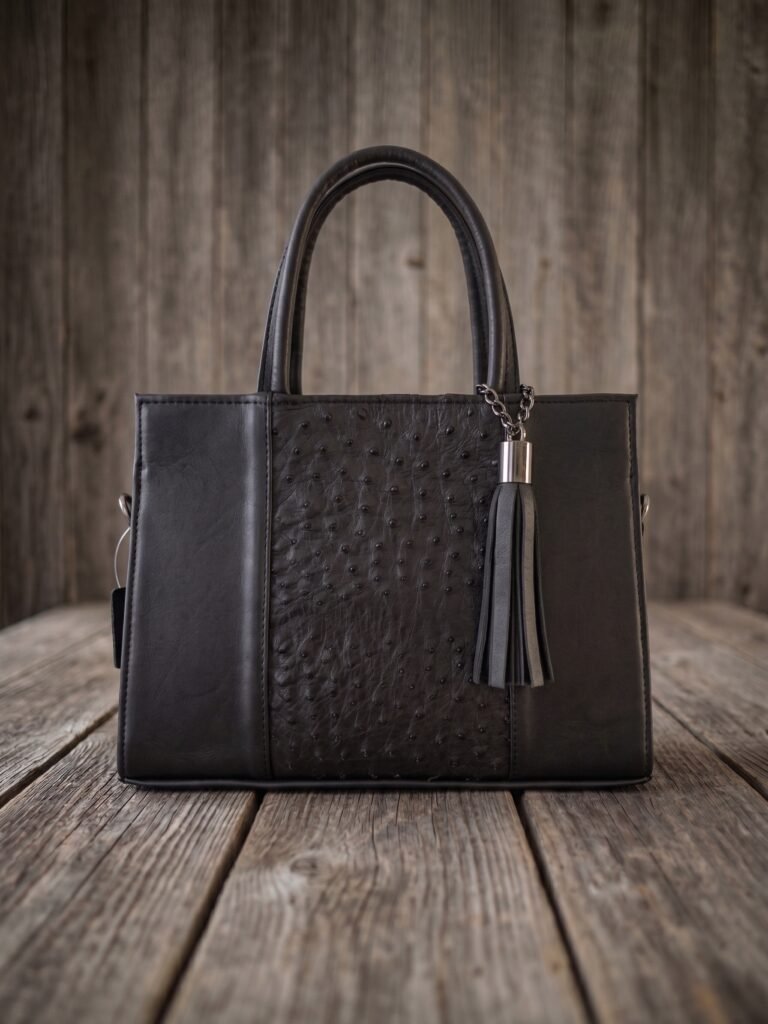 BOLSO DAMA PIEL AVESTRUZ NEGRO